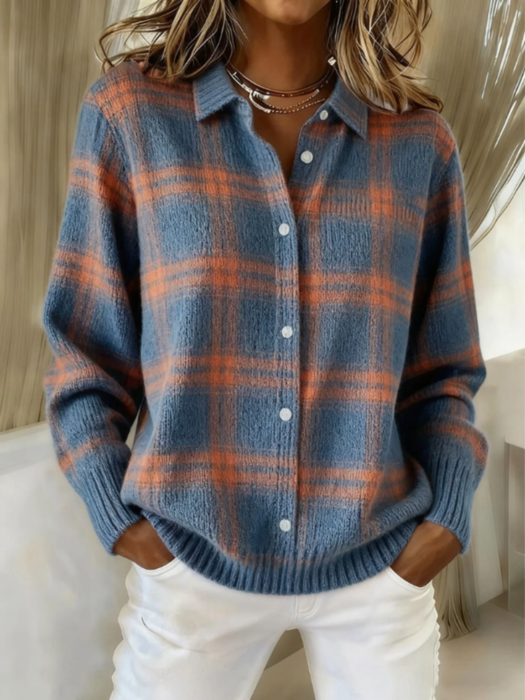 Emily – Knitted Checkered Blouse